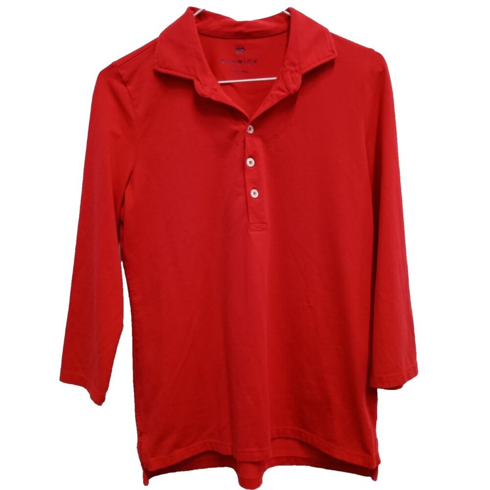 Renwick Womens Polo Shirt Size XS Red 3/4 Sleeve Cotton Preppy Golf Top